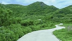渡名喜島南部の急な山をぬう”ぐねぐね”坂の登り口